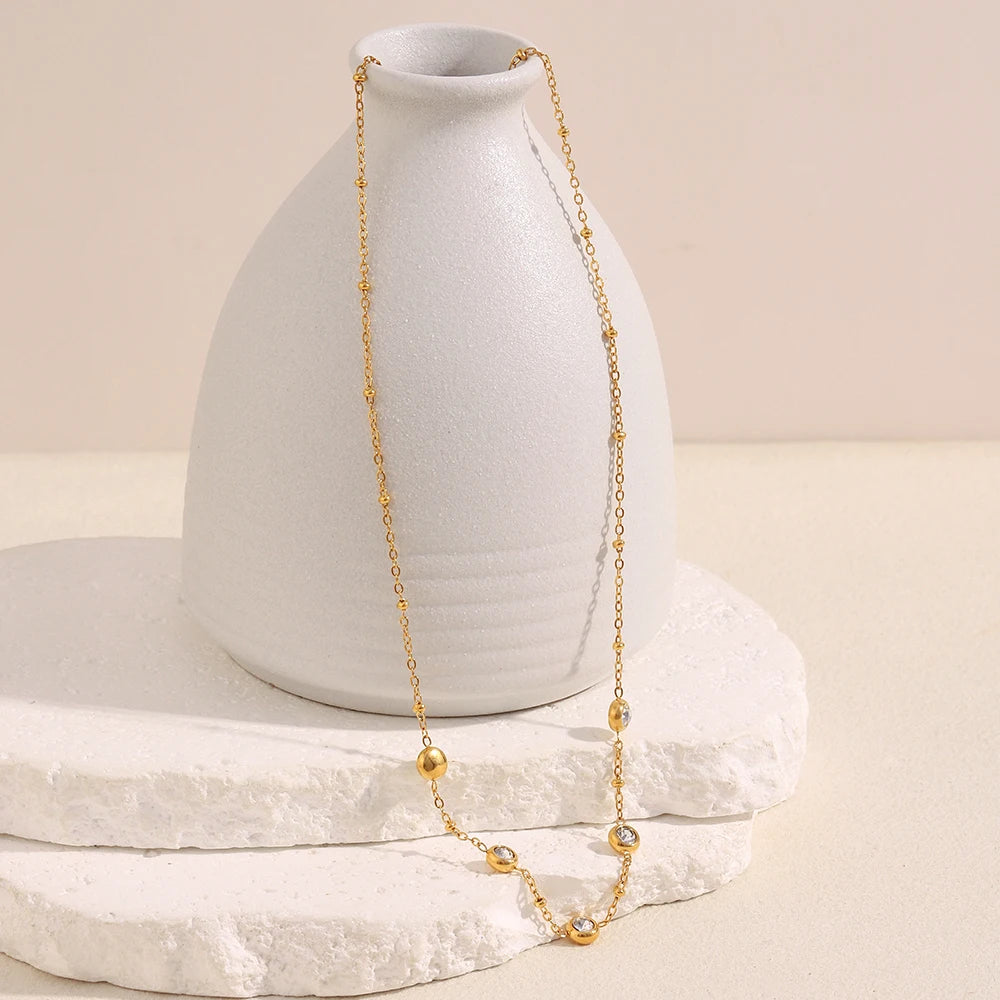 Ebbelle estilo minimalista mini redondo zircão pingente colar pvd banhado a aço inoxidável luxo feminino pescoço jóias