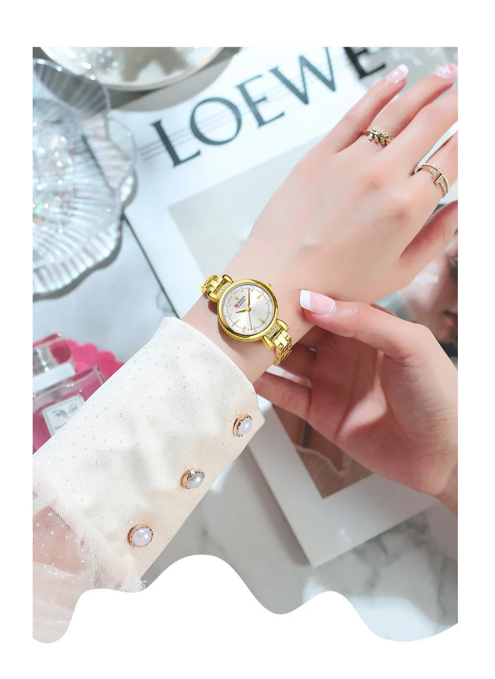 Relógio Feminino Curren Luxuoso com Strass Brilhante