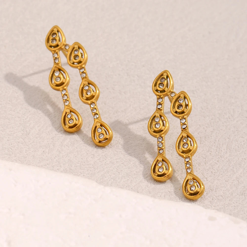 Ebbelle Design Criativo Zircão Waterdrop Brinco 18K Banhado A Ouro Aço Inoxidável À Prova D 'Água Moda Feminina Orelha Jóias