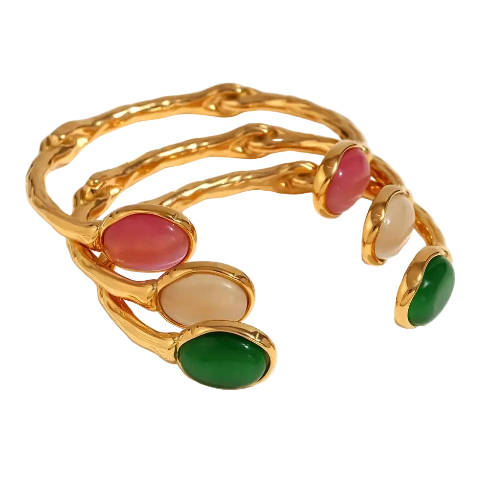 Pulseira em Aço Inoxidável com Cristal de Ágata