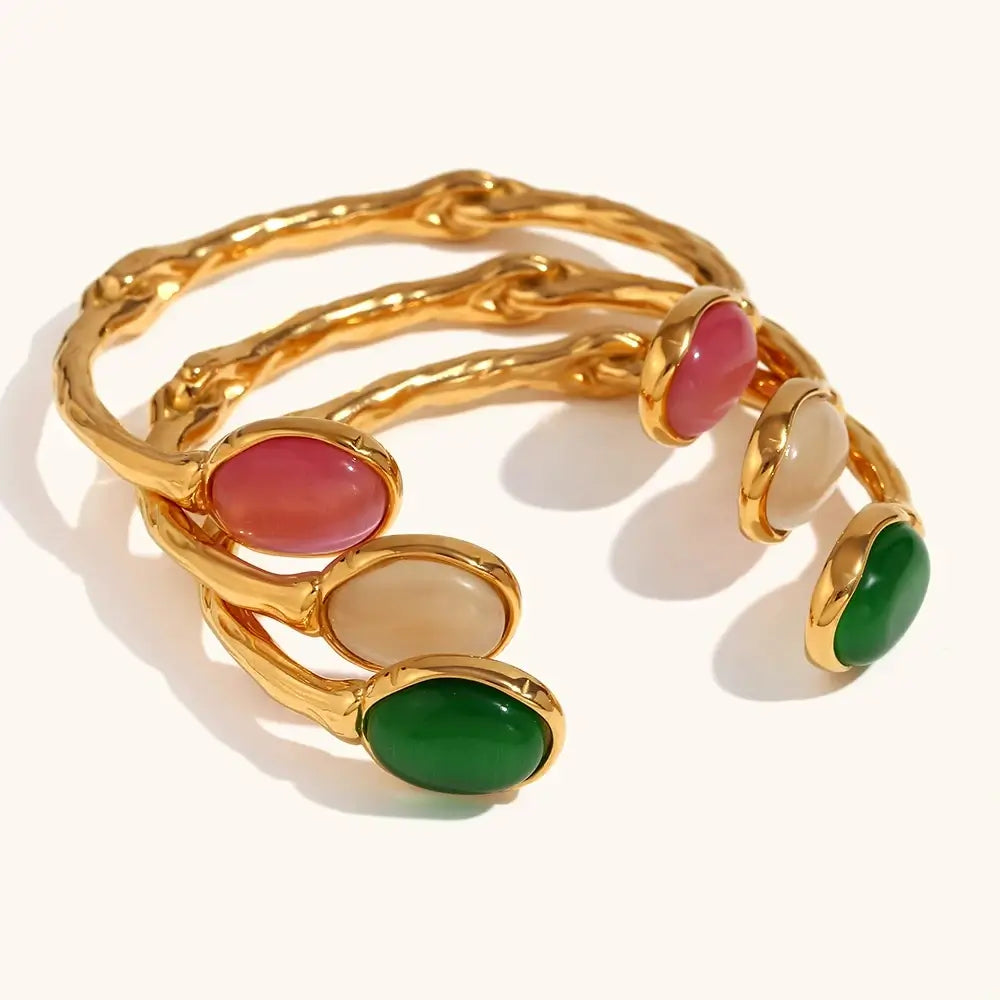 Pulseira em Aço Inoxidável com Cristal de Ágata