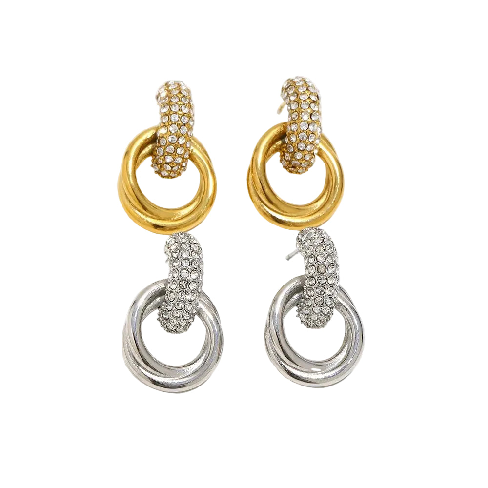 Brincos Duplos de Zircão em Aço Inoxidável