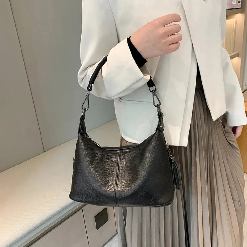 Bolsa de Luxo em Couro Genuíno com Borla para Mulheres