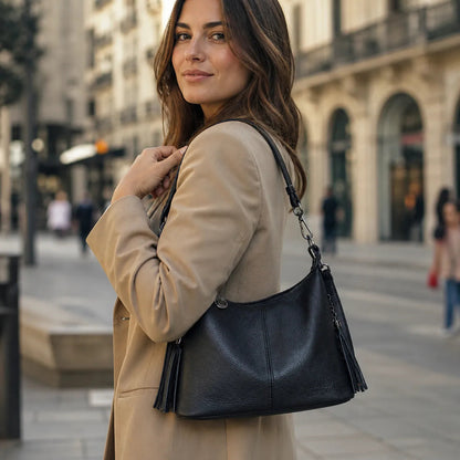 Bolsa de Luxo em Couro Legítimo com Borla para Mulheres
