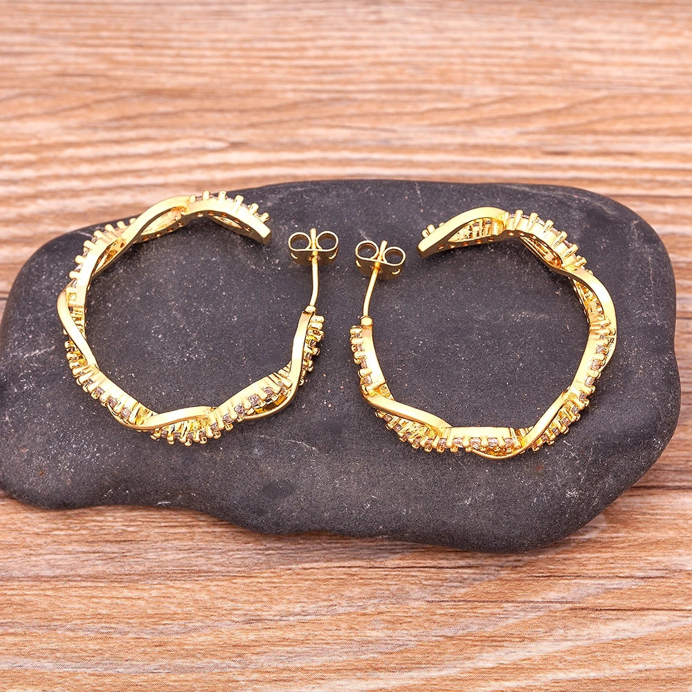 Brincos de Aro Grande com Zircão e Cobre Dourado