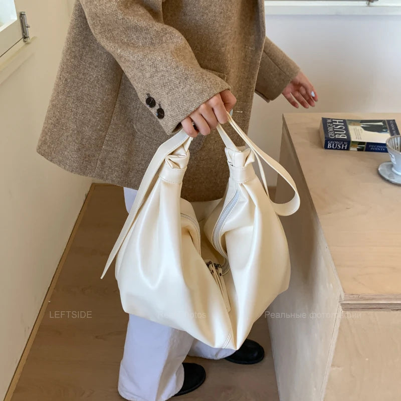 Leftside design de alta capacidade couro do plutônio hobo axilas sacos senhora inverno bolsa ombro para as mulheres 2025 luxo cor sólida bolsas