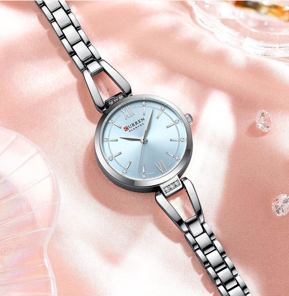 Relógio Feminino Curren Luxo com Strass e Aço Inoxidável