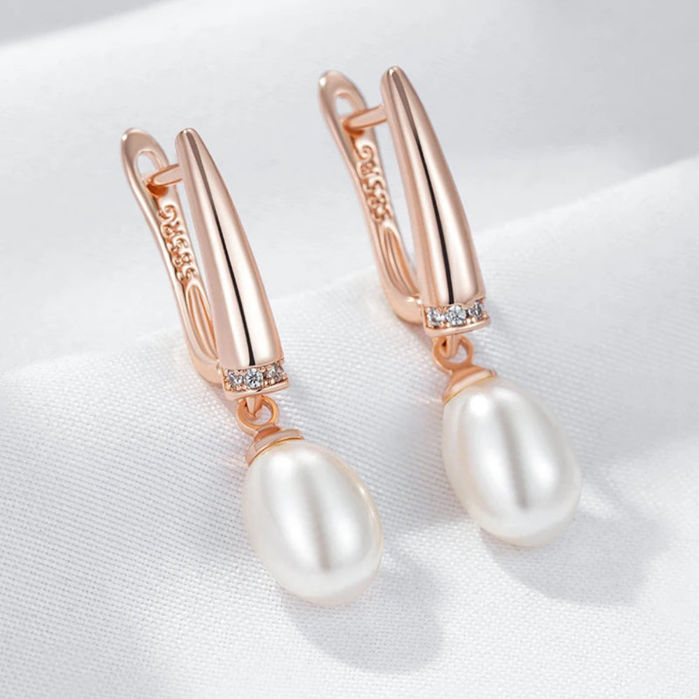 Brincos Geométricos de Pérola Luxo Rosé