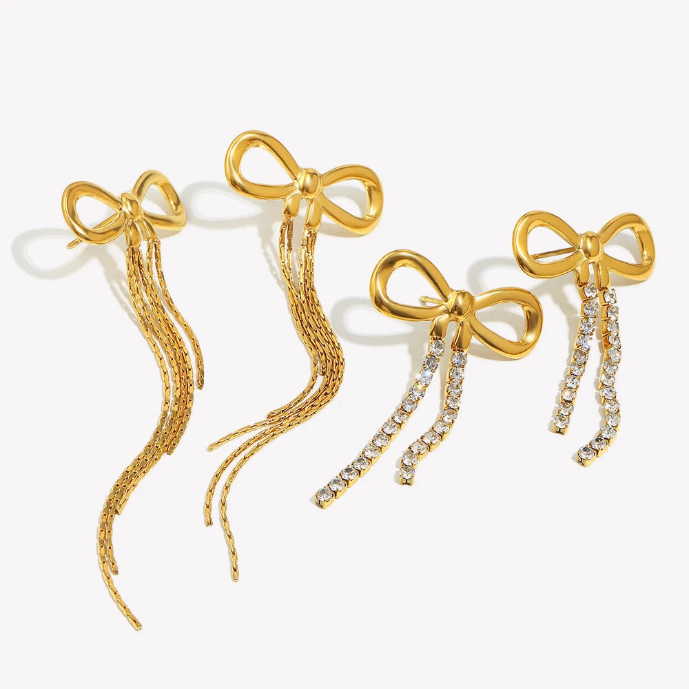 Ebbelle PVD banhado a design exclusivo luxo zircão bowknot brincos de aço inoxidável feminino festa de casamento joias de orelha à prova d'água