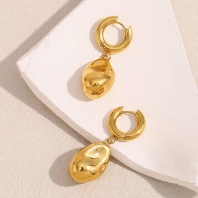 Ebbelle Brinco de argola com pingente de amendoim sólido de cor dupla 18K banhado a ouro aço inoxidável suave feminino decoração de joias de orelha