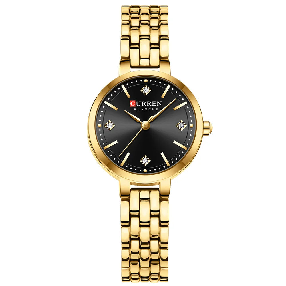CURREN Luxo Feminino Strass Dial Relógio de Quartzo Banda de Aço Inoxidável Elegante Senhoras Relógios de Pulso