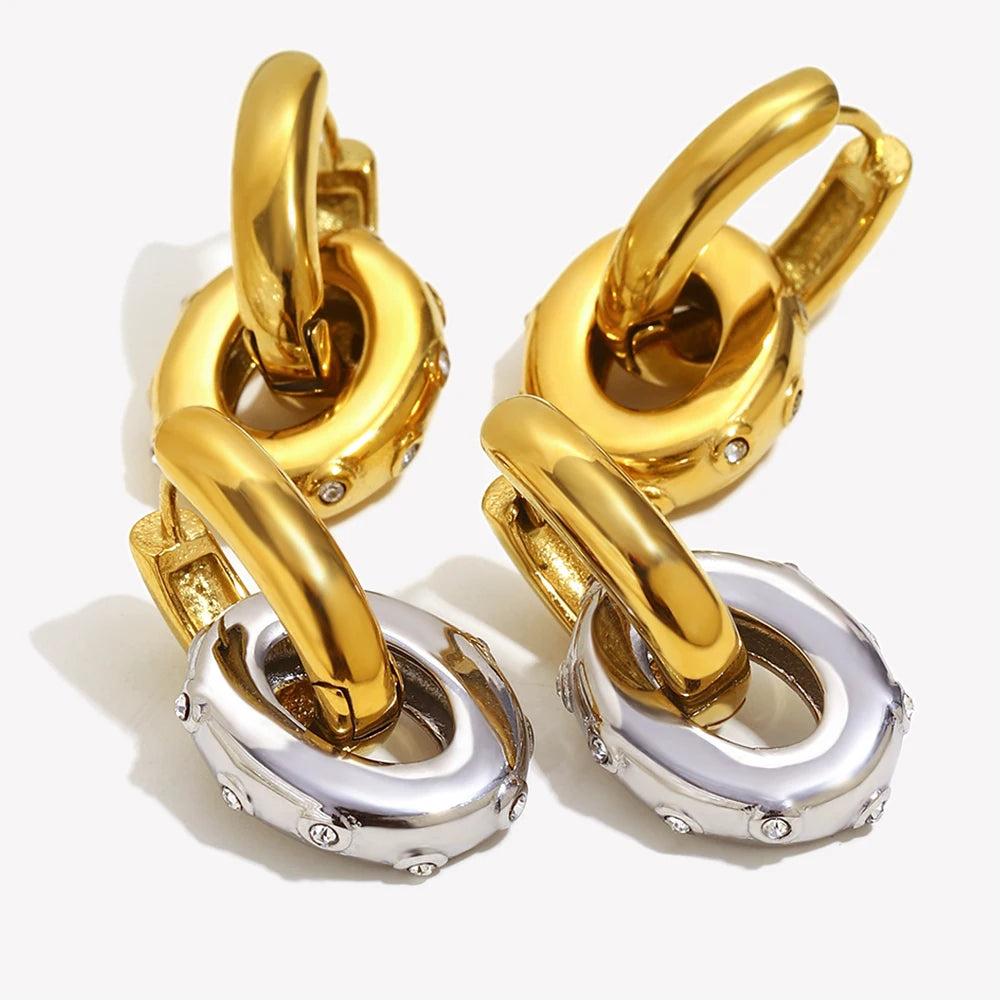 Ebbelle Trendy Pequeno Oval Clear Zircon Hoop Brincos Mulheres 18K Banhado A Ouro Joias de Aço Inoxidável Joias de Orelha para Meninas