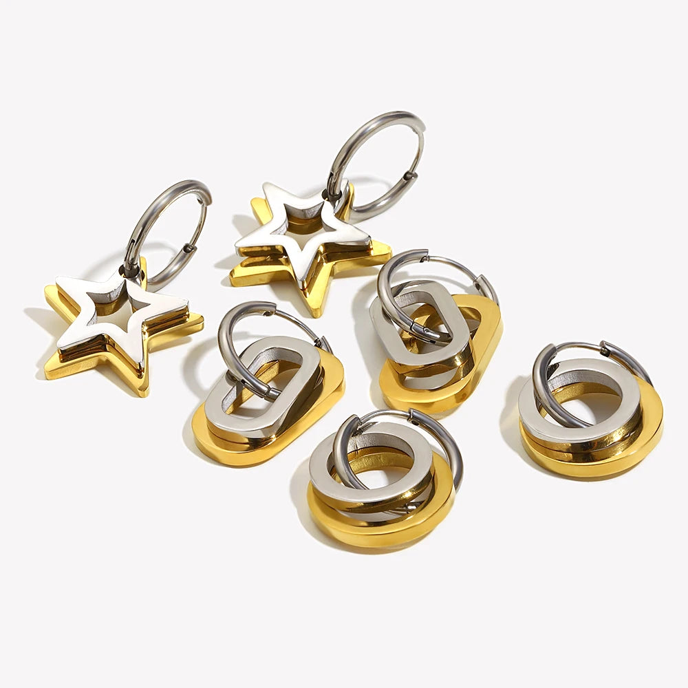 Ebbelle moda oco estrela oval círculo dois tons brincos 18k banhado a ouro feminino declaração orelha jóias acessórios