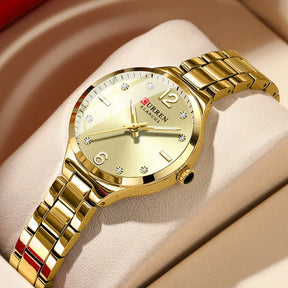 Curren relógios de marca de luxo para mulheres vestido simples quartzo relógio de pulso de aço inoxidável com mãos luminosas relógio feminino