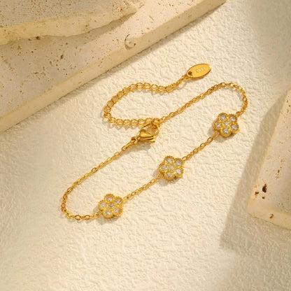 Pulseira Flor de Zircônia Banhada a Ouro 18K