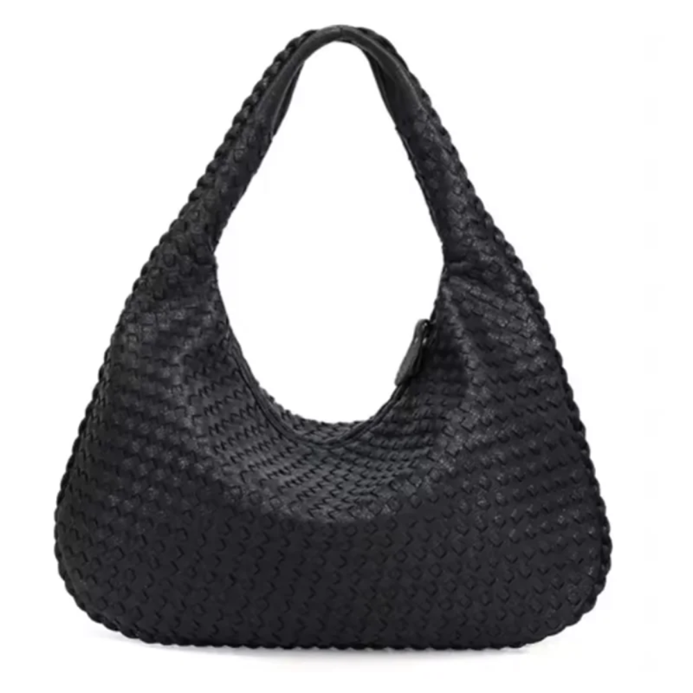 Novo couro vegano hobo saco artesanal tecido casual feminino meia lua bolsa grande capacidade retalhos zíper feminino tote sacos de ombro
