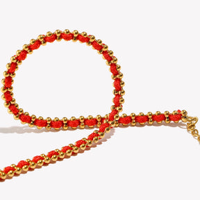 Ebbelle Lucky Red Color Corda Redonda Beads Pulseira 18K Banhado A Ouro Aço Inoxidável Mulheres Homens Moda Jóias Presentes