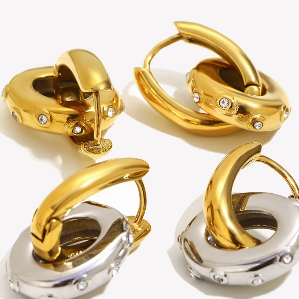 Ebbelle Trendy Pequeno Oval Clear Zircon Hoop Brincos Mulheres 18K Banhado A Ouro Joias de Aço Inoxidável Joias de Orelha para Meninas