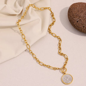 Ebbelle cor misturada ot fivela redonda anjo pingente colar pvd banhado a aço inoxidável feminino à prova dwaterproof água festa pescoço jóias