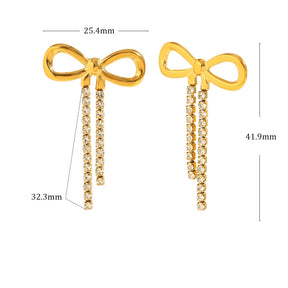 Ebbelle PVD banhado a design exclusivo luxo zircão bowknot brincos de aço inoxidável feminino festa de casamento joias de orelha à prova d'água