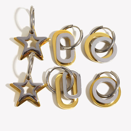 Ebbelle moda oco estrela oval círculo dois tons brincos 18k banhado a ouro feminino declaração orelha jóias acessórios