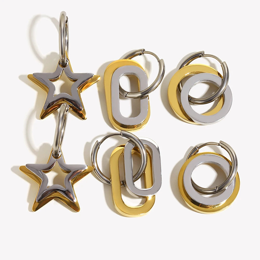 Ebbelle moda oco estrela oval círculo dois tons brincos 18k banhado a ouro feminino declaração orelha jóias acessórios