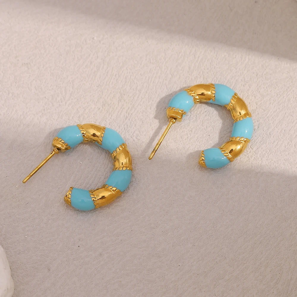 Brinco E.B.belle Gota de Óleo Azul Banhado a Ouro 18K