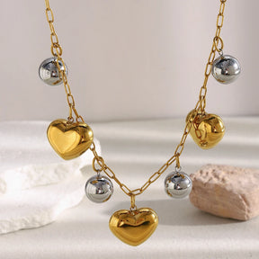 Ebbelle design especial cor dupla coração charme colar de aço inoxidável 18k banhado a ouro moda pescoço jóias acessórios