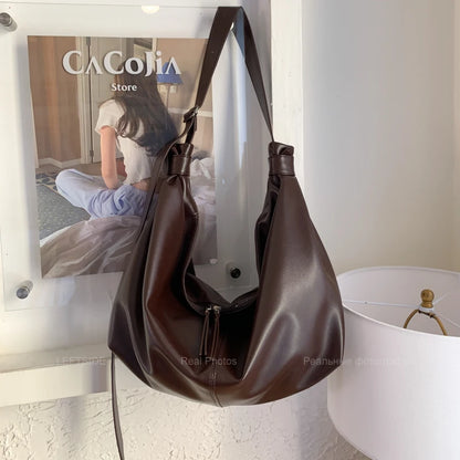 Leftside design de alta capacidade couro do plutônio hobo axilas sacos senhora inverno bolsa ombro para as mulheres 2025 luxo cor sólida bolsas