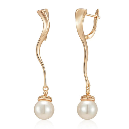 Brincos Geométricos Luxuosos com Pérolas e Ouro Rosa