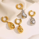 Ebbelle Brinco de argola com pingente de amendoim sólido de cor dupla 18K banhado a ouro aço inoxidável suave feminino decoração de joias de orelha