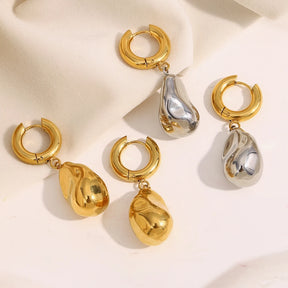Ebbelle Brinco de argola com pingente de amendoim sólido de cor dupla 18K banhado a ouro aço inoxidável suave feminino decoração de joias de orelha