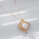 Colar Pingente Luxo Rose Gold Pérola e Zircão