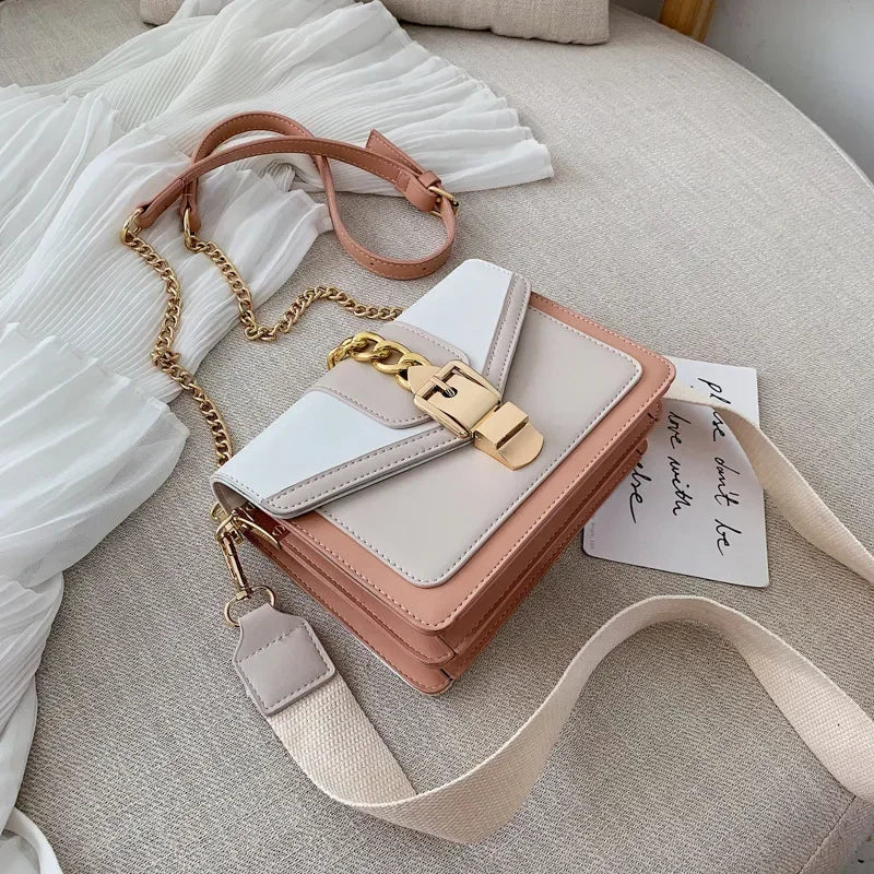 Moda corrente senhora estilingue saco com painéis cor couro do plutônio crossbody saco para as mulheres 2025 nova alça larga ombro saco do mensageiro senhoras