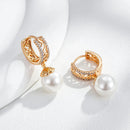 Brincos Luxo 585 Ouro Rosa com Pérolas e Zircão
