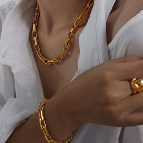 Conjunto de Joias em Aço Inoxidável Banhado a Ouro