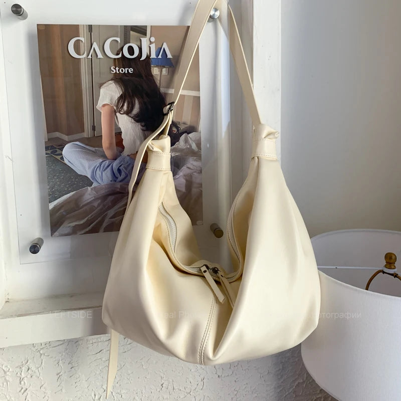 Leftside design de alta capacidade couro do plutônio hobo axilas sacos senhora inverno bolsa ombro para as mulheres 2025 luxo cor sólida bolsas