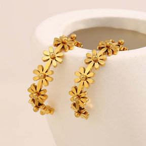 Ebbelle Brinco de flor em forma de C requintado 18K banhado a ouro aço inoxidável acessórios de joias de orelha femininos da moda