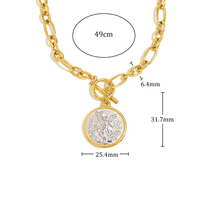 Ebbelle cor misturada ot fivela redonda anjo pingente colar pvd banhado a aço inoxidável feminino à prova dwaterproof água festa pescoço jóias