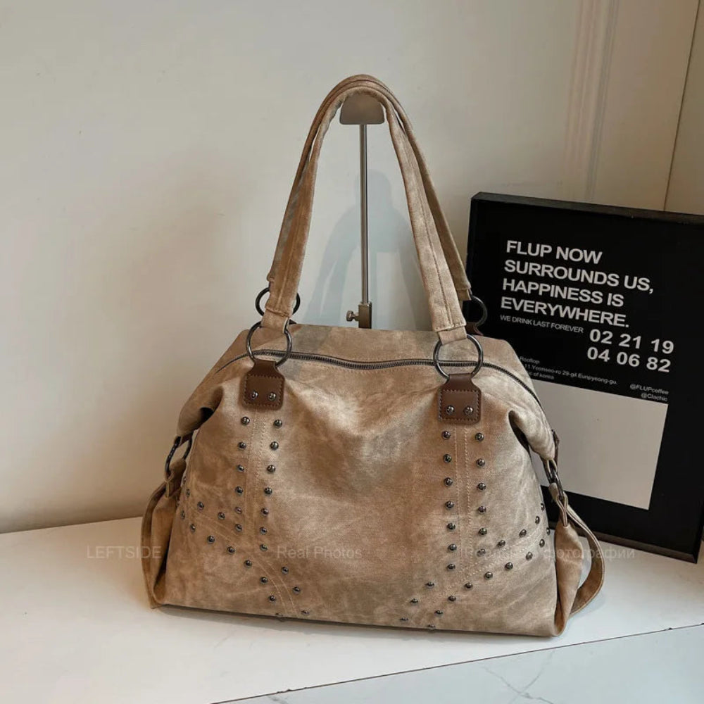 Leftside alta capacidade rebites design couro do plutônio travesseiro sacos para as mulheres 2025 novo estilo punk tendência feminina bolsa de ombro bolsas