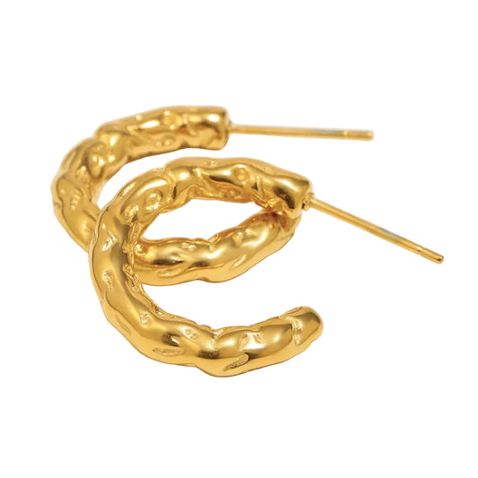 Ebbelle Pequeno C-forma Irregular Martelo Padrão Brinco de Aço Inoxidável 18K Banhado A Ouro Moda Feminina Joias de Festa
