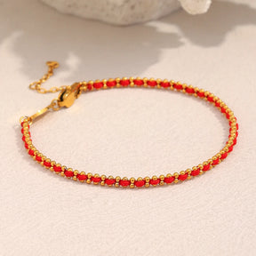 Ebbelle Lucky Red Color Corda Redonda Beads Pulseira 18K Banhado A Ouro Aço Inoxidável Mulheres Homens Moda Jóias Presentes