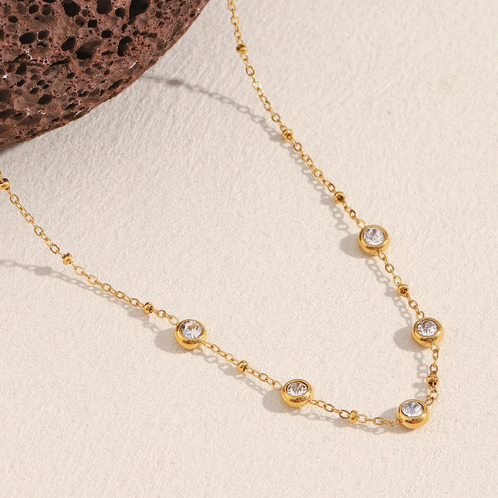 Ebbelle estilo minimalista mini redondo zircão pingente colar pvd banhado a aço inoxidável luxo feminino pescoço jóias