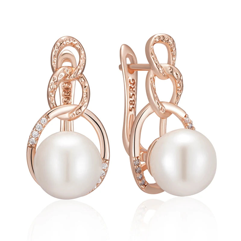 Brincos Geométricos de Pérola com Zircão Natural em Ouro Rosa