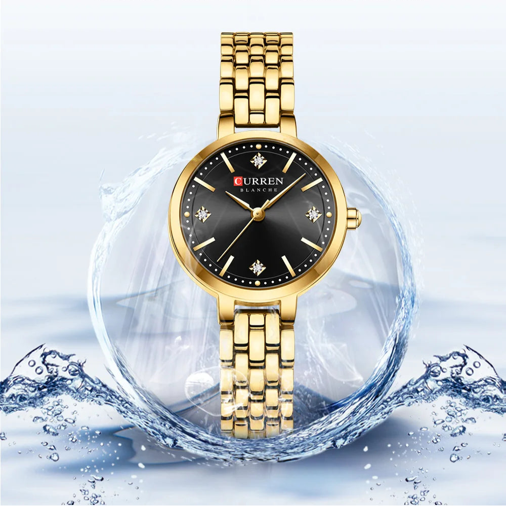 CURREN Luxo Feminino Strass Dial Relógio de Quartzo Banda de Aço Inoxidável Elegante Senhoras Relógios de Pulso
