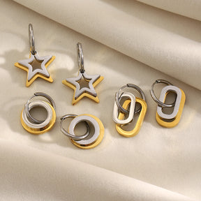 Ebbelle moda oco estrela oval círculo dois tons brincos 18k banhado a ouro feminino declaração orelha jóias acessórios