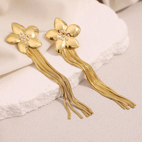 Brincos Florais de Borla Banhados a Ouro 18K