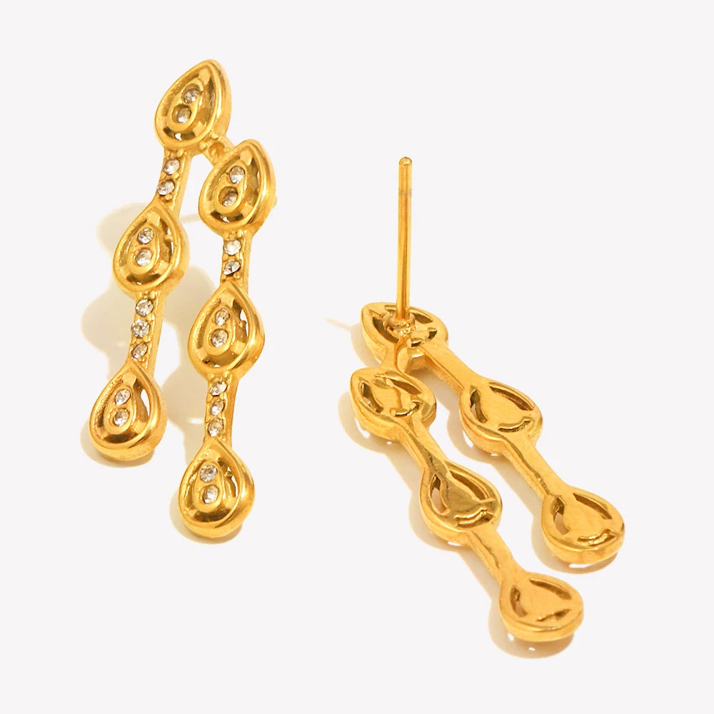 Ebbelle Design Criativo Zircão Waterdrop Brinco 18K Banhado A Ouro Aço Inoxidável À Prova D 'Água Moda Feminina Orelha Jóias