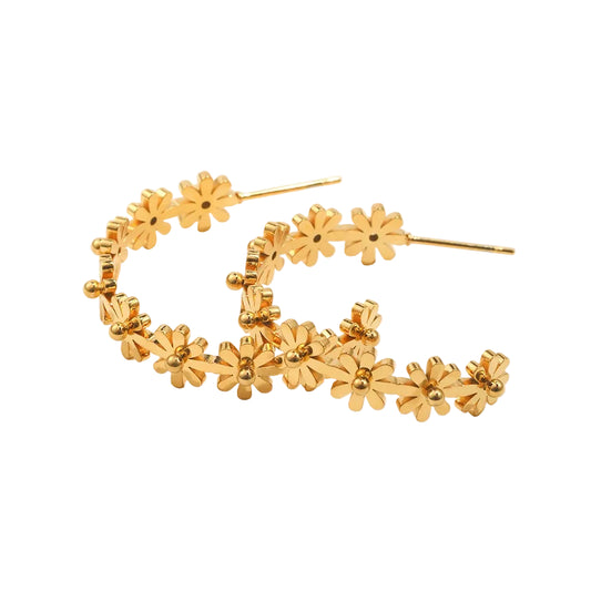 Ebbelle Brinco de flor em forma de C requintado 18K banhado a ouro aço inoxidável acessórios de joias de orelha femininos da moda