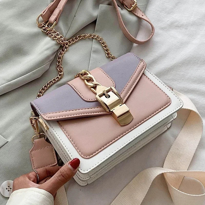 Moda corrente senhora estilingue saco com painéis cor couro do plutônio crossbody saco para as mulheres 2025 nova alça larga ombro saco do mensageiro senhoras